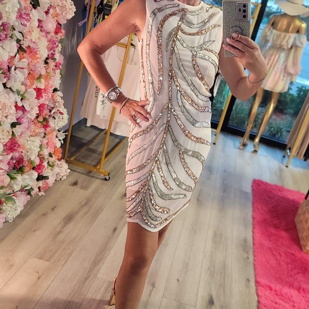 White Sequin Embellished Sleeveless Mini Dress